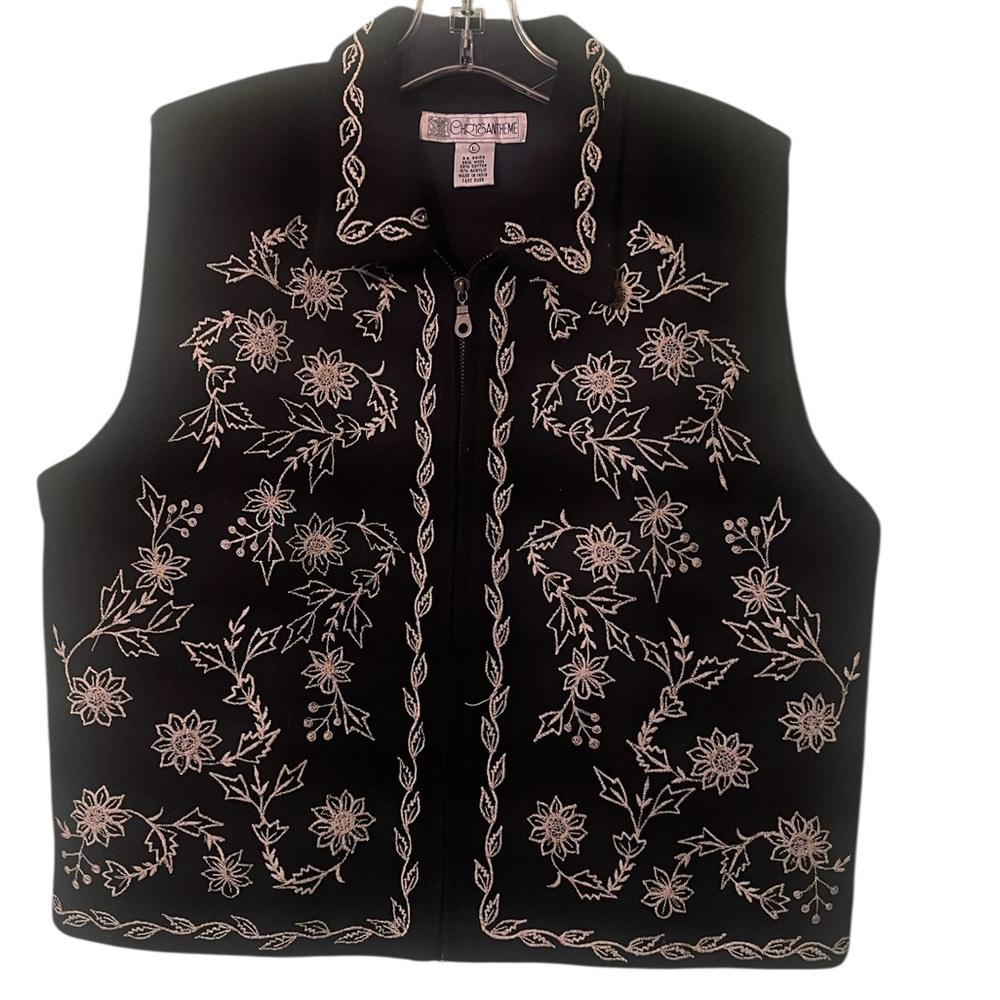 Chrysantheme vintage wool blend vest with cream embroidery. Size large GUC - Picture 5 of 9